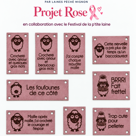 Ensemble d'étiquettes à tricot Pigment pour le Projet Rose - Option crochet