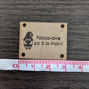 Étiquette lavable ultra suède pour tricot 