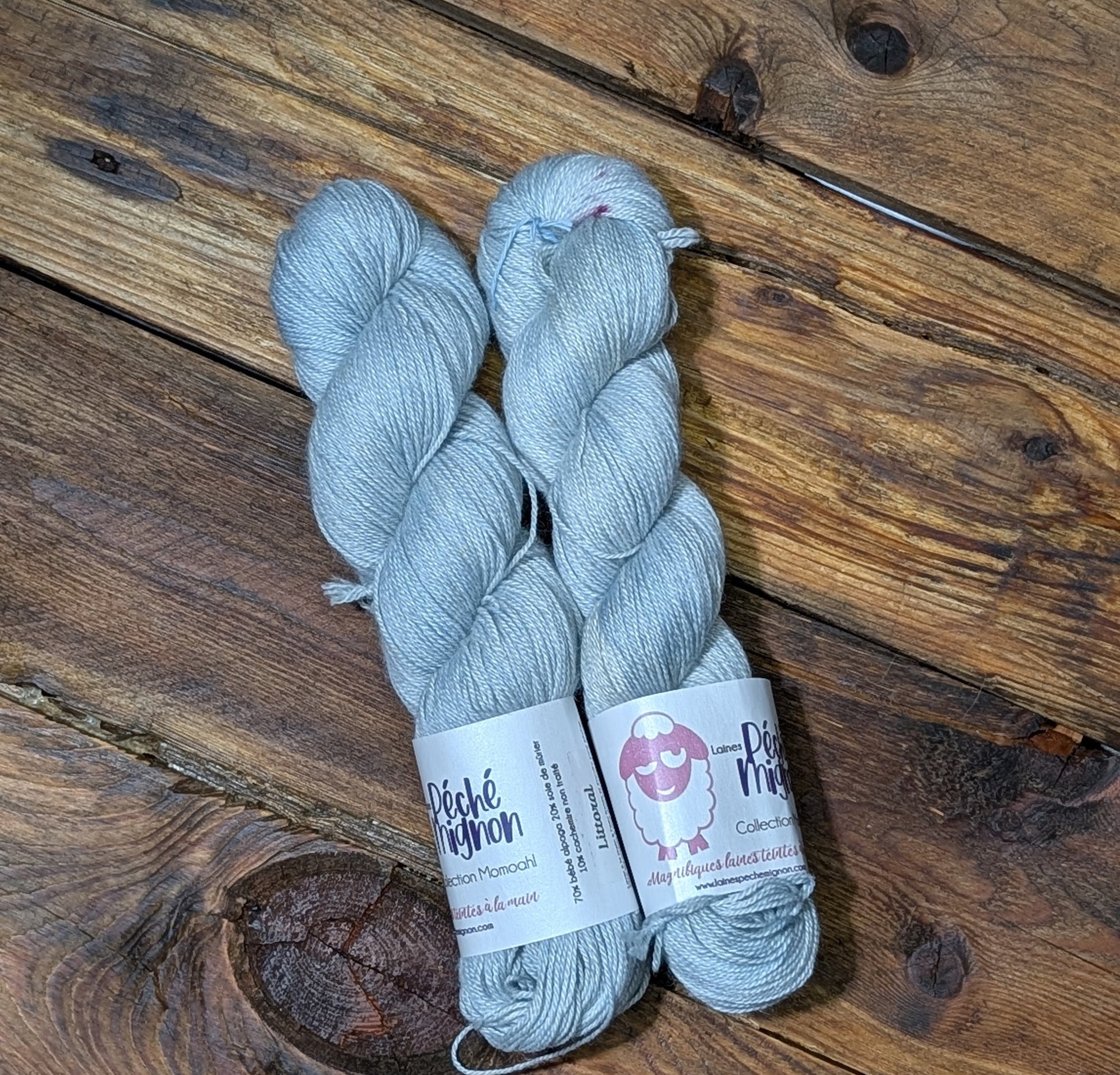 Momoah - Fingering bébé alpaga soie et cachemire - lot 2 écheveaux littoral (petite imperfection)