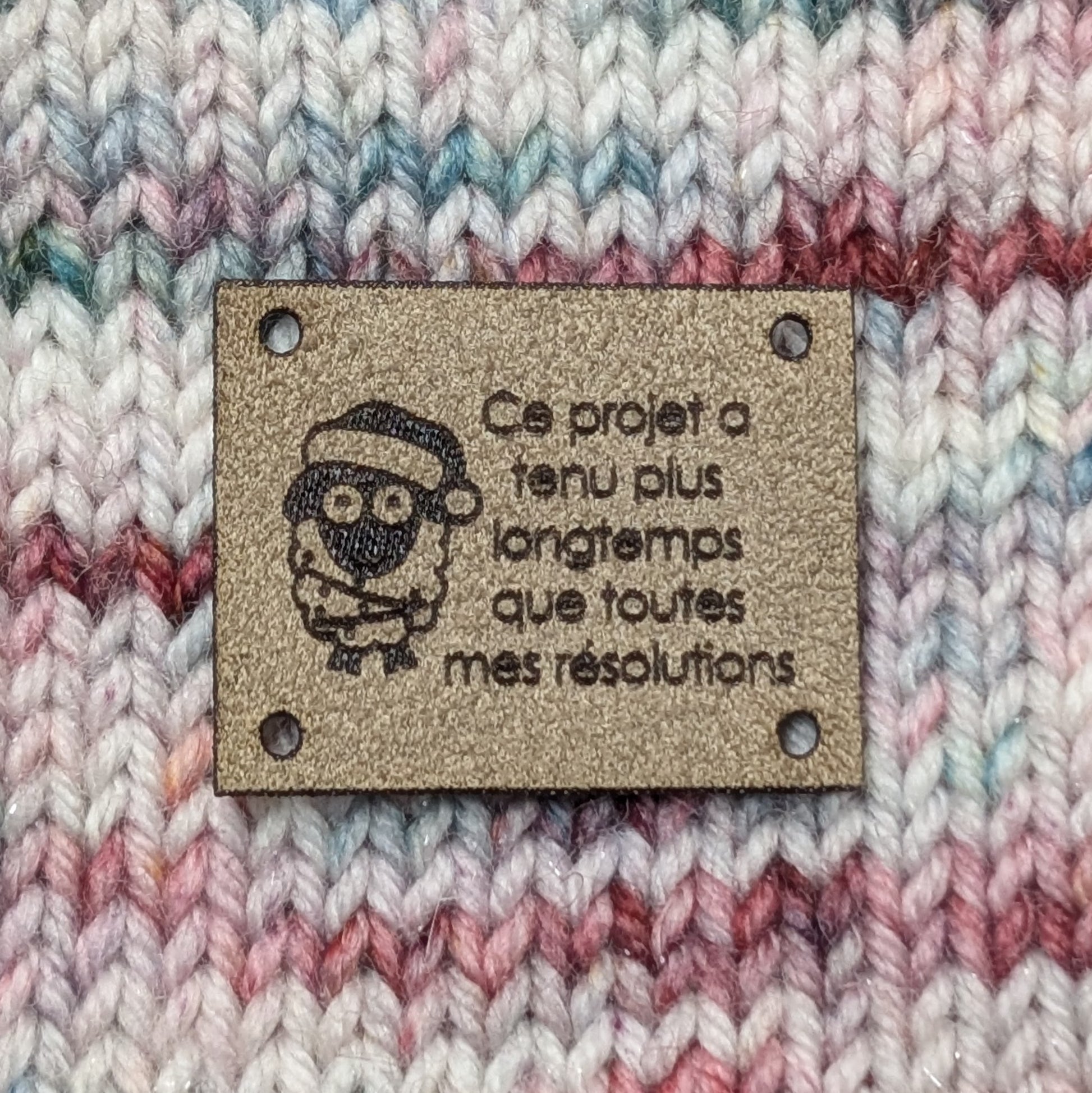 Washable ultra suede label for knitting "Falalala, wash it by hand!"