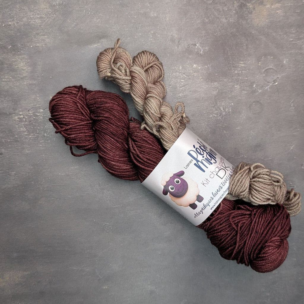Kit Chaussettes DK – Mérinos Nylon High Twist - Bourgogne et bois de rose