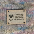 Étiquette à coudre lavable ultra suède pour tricot "Tricoté avec amour et beaucoup de gros mots"