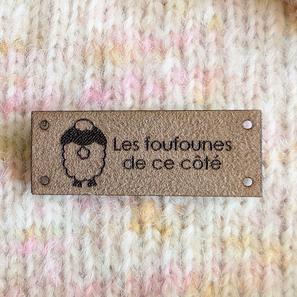 Étiquette lavable ultra suède pour tricot 