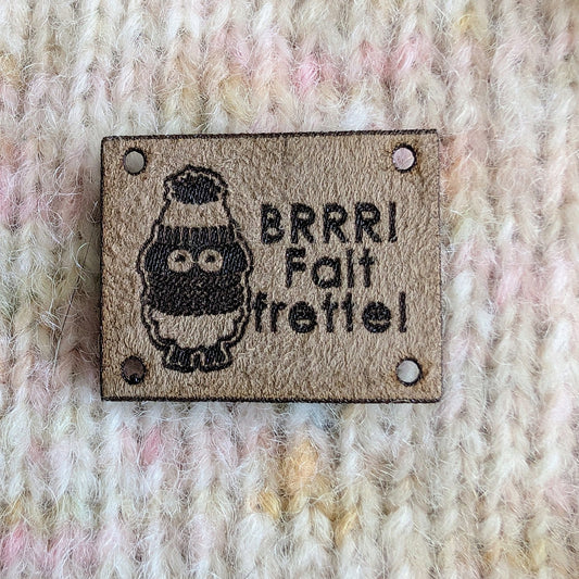 Étiquette lavable ultra suède pour col et tuque " Brrrr! Fait frette"